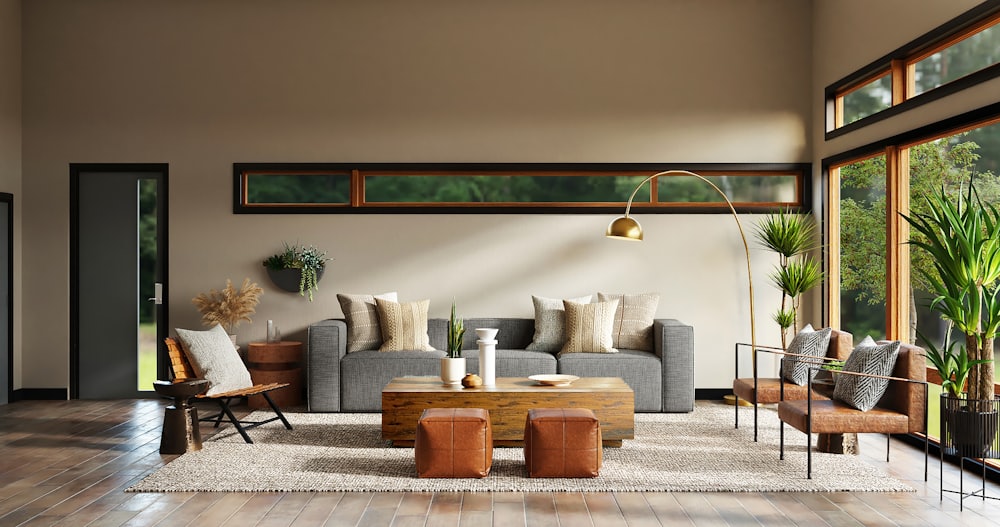 Bright, plant-filled living room at Blue Olive Stays